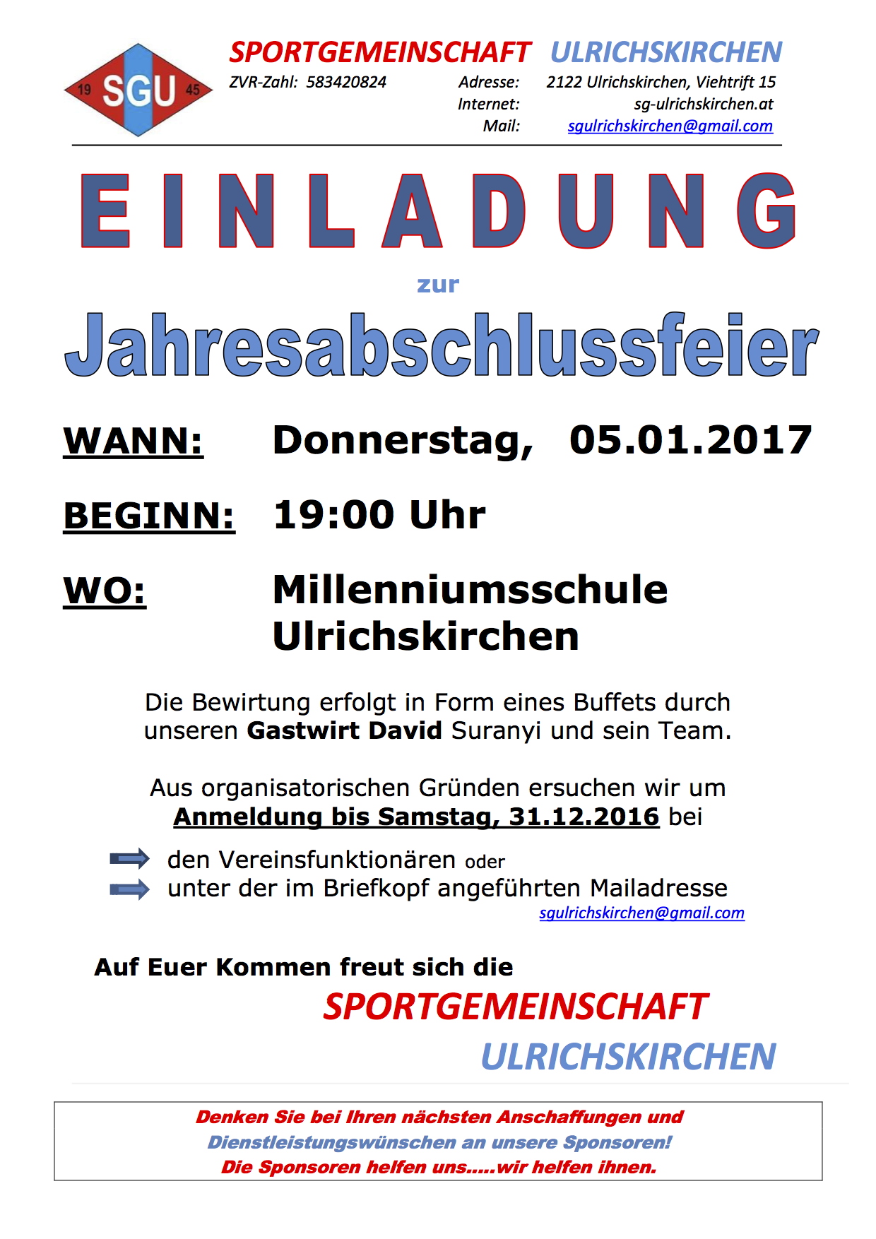 Einladung Jahresabschlussfeier 2016 17
